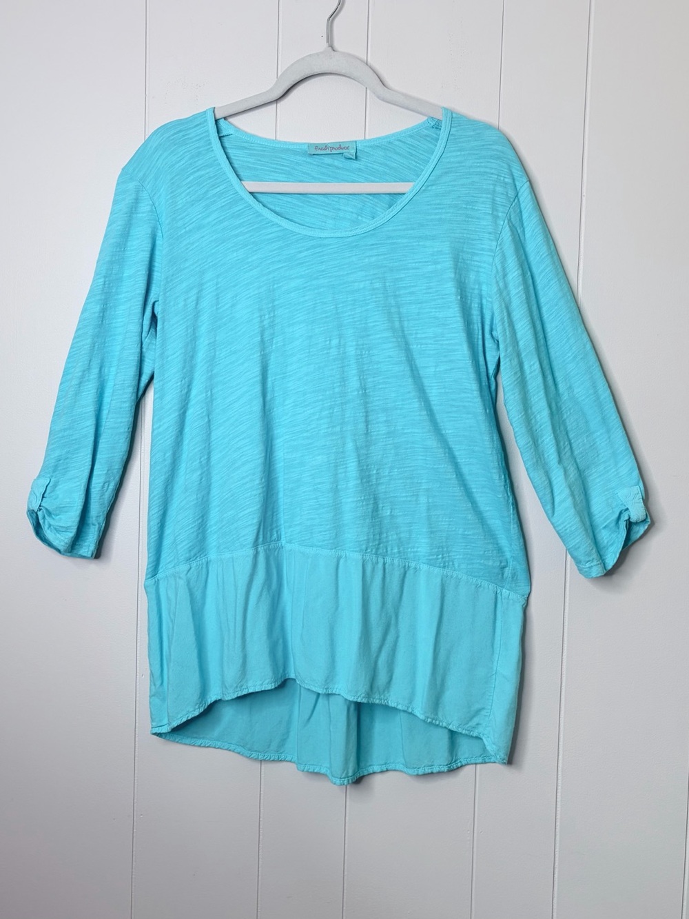 fresh produce Turquoise Blue Scoop Neck Layered Hem Tunic Cotton Women’s M